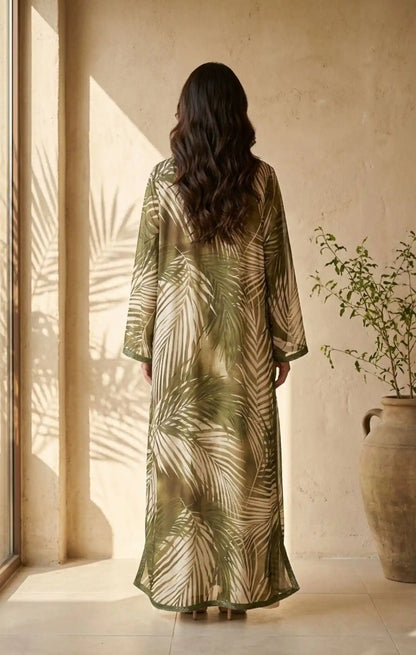 Tropical Botanical Print Set – handmade embroidered cotton top, matching lower piece, relaxed fit