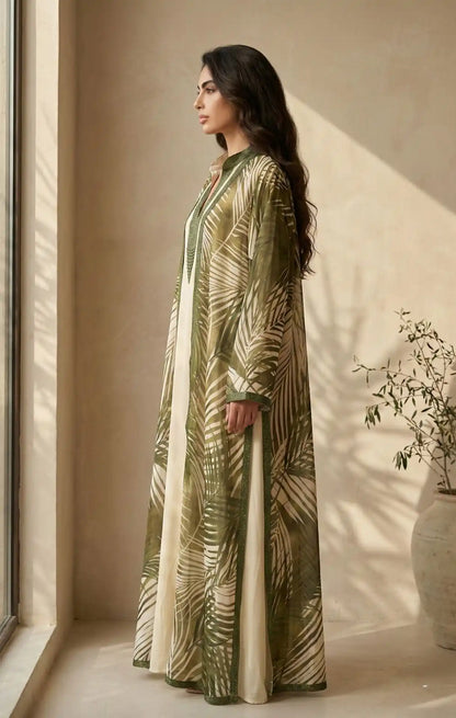 Tropical Botanical Print Set – handmade embroidered cotton top, matching lower piece, relaxed fit