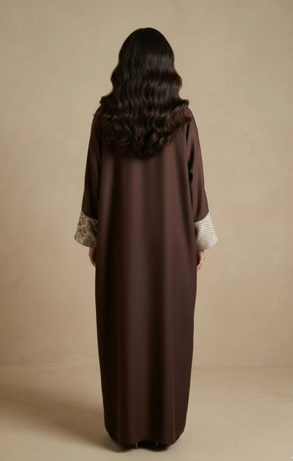 Sama abaya in cotton and crepe silk, earthy tones – Raw Mestika Jeddah